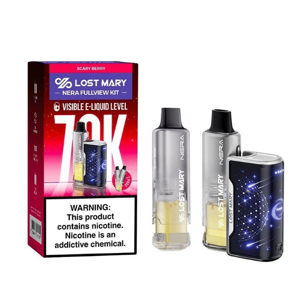 Lost Mary NERA 70K disposable vape kit with two pods, featuring sleek design and easy-to-use vape device.