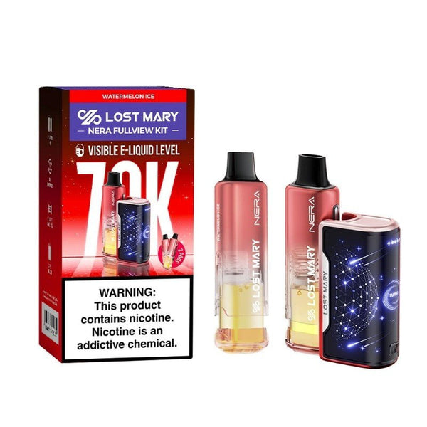 Lost Mary NERA 70K disposable vape kit with two pods, compact device for easy vaping, sleek design and portable size.