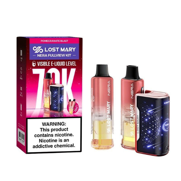 Lost Mary NERA 70K disposable vape kit with two pods, featuring sleek design and easy-to-use vaporizer for on-the-go vaping.