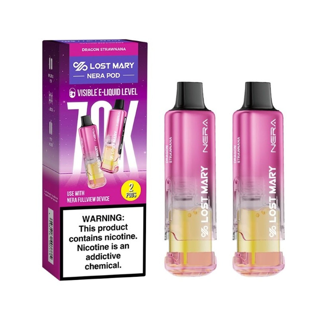 Lost Mary NERA 70K disposable vape pods, 2-pack, compact and sleek design for easy vaping.