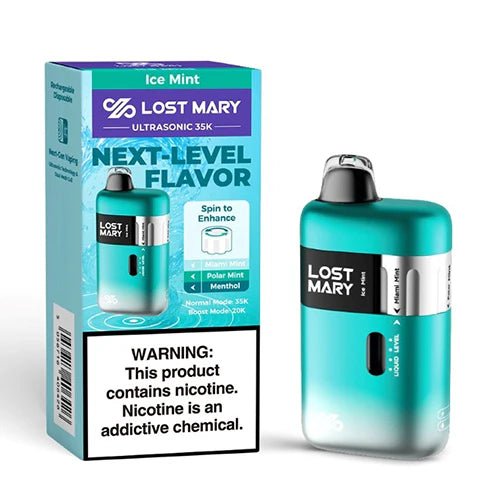 Lost Mary Ultrasonic 35K disposable vape device in black with sleek design and mouthpiece, designed for convenient vaping.