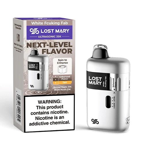Lost Mary Ultrasonic 35K disposable vape in sleek design, featuring a compact mouthpiece and colorful branding.