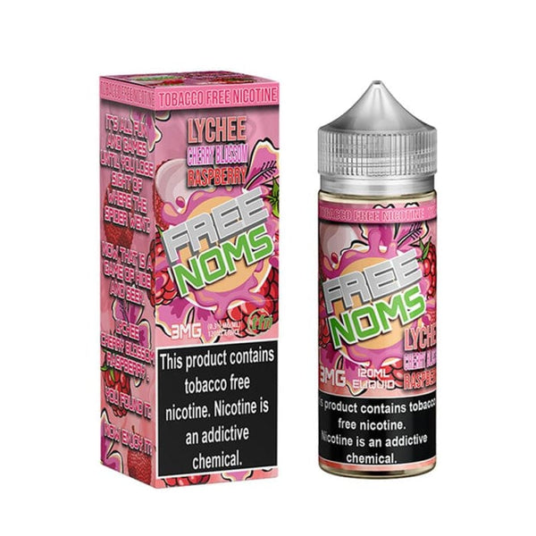 Nomenon E-Liquids Lychee Cherry Blossom Raspberry flavor bottle, 120mL, featuring a colorful label with fruit and blossom illustrations.
