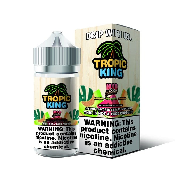 Bottle of Candy King Mad Melon Tropic King e-liquid 100mL with colorful label and tropical fruit graphics.