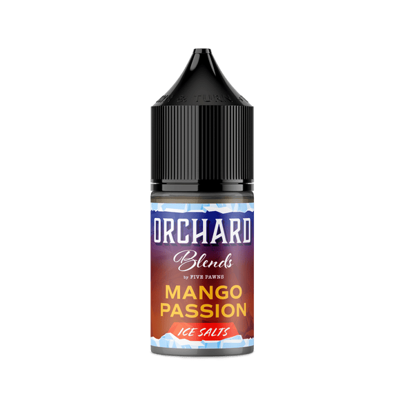 Mango Passion ICE Salt e-liquid by Five Pawns, 30mL bottle, featuring tropical mango, passion fruit, and cool icy flavor.