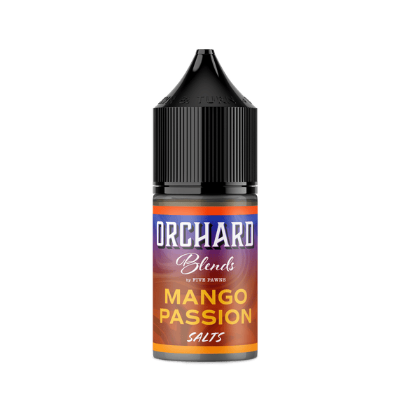 Mango Passion SALT e-liquid by Five Pawns, Orchard Blends, 30mL bottle with vibrant mango and passion fruit flavor.