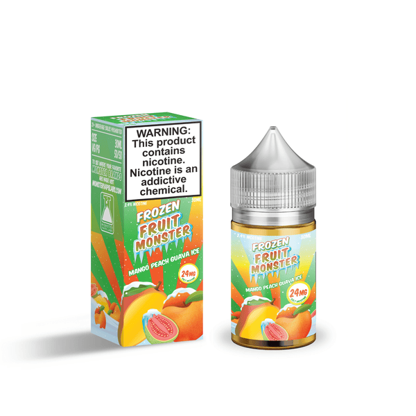 Mango Peach Guava ICE Salt E-liquid by Fruit Monster in 30mL bottle, featuring frozen fruit flavor with icy finish.