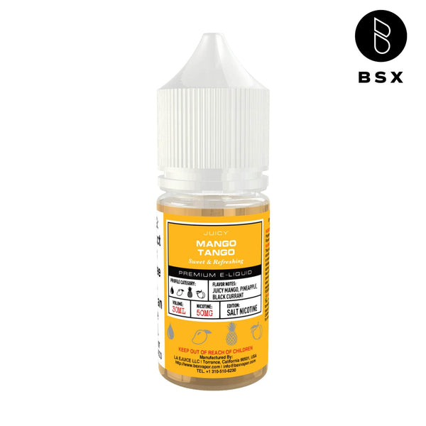 Mango Tango SALT e-liquid by BSX Vapor in a 30mL bottle, featuring a vibrant mango and tropical fruit flavor.