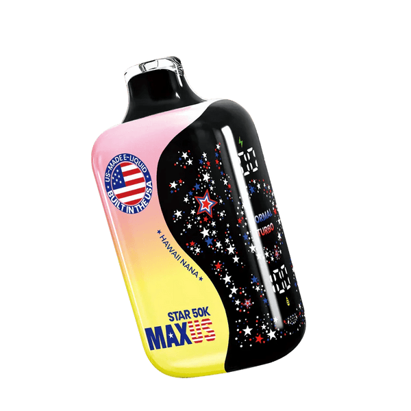 MAXUS Star 50K Disposable Vape in sleek design, showing the device with colorful branding and mouthpiece for easy vaping.