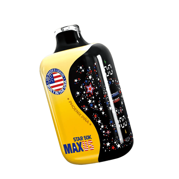 MAXUS Star 50K disposable vape device with sleek design and mouthpiece, featuring the MAXUS brand logo.
