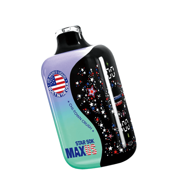 MAXUS Star 50K disposable vape, sleek design with colorful branding, compact and lightweight for easy vaping.