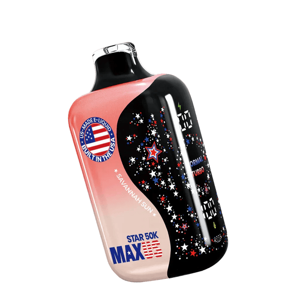 MAXUS Star 50K disposable vape device with sleek design and branding, showcasing its compact, portable form.