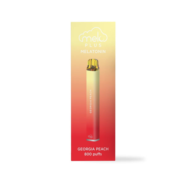 Melo Plus Melatonin-infused zero nicotine disposable vape with 800 puffs, featuring sleek design and branding from Melo Labs.