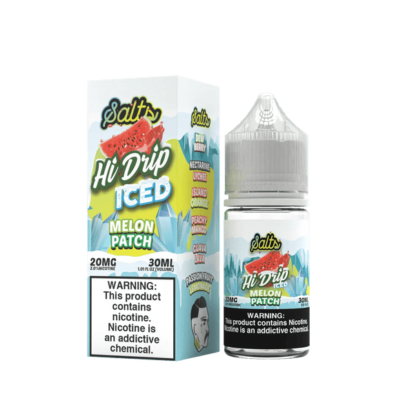 Melon Patch ICED SALT e-liquid by Hi Drip, 30mL bottle featuring a refreshing melon and cooling menthol flavor.