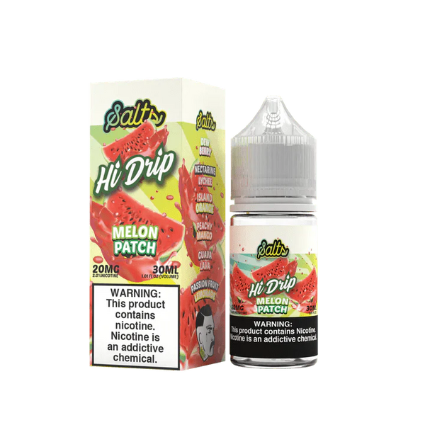Melon Patch SALT e-liquid by Hi Drip in 30mL bottle, featuring a fresh melon flavor for vaping.