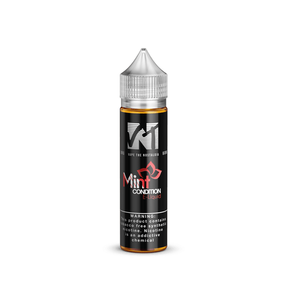 Mint Condition Vape The Nostalgia 60mL e-liquid bottle with mint-flavored e-juice in a clear plastic bottle.