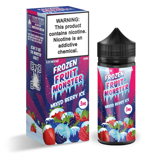 Mixed Berry ICE e-liquid by Fruit Monster in a 100mL bottle, featuring a frozen berry flavor with icy menthol chill.