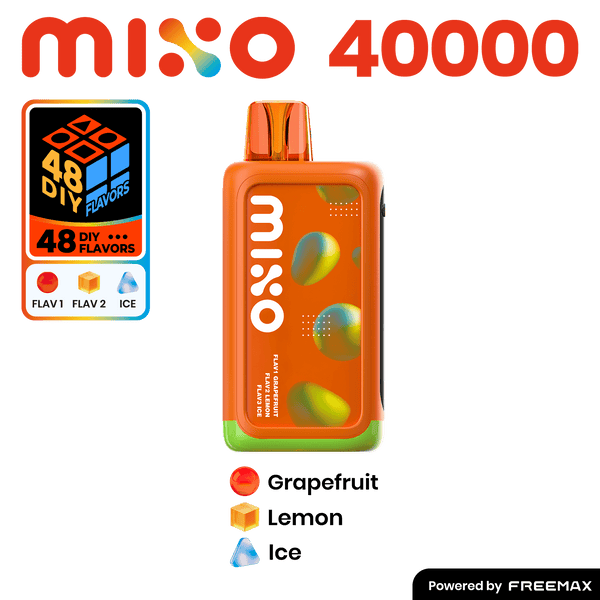 MIXO 40K disposable vape by Freemax with three flavored e-liquids, compact design, and sleek appearance.