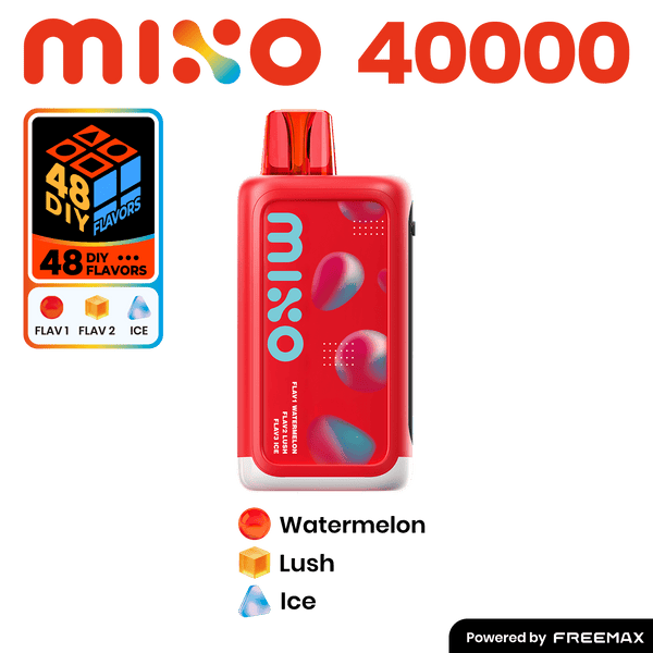 MIXO 40K disposable vape pen by Freemax with three flavored options, compact design, and easy-to-use vaping device.