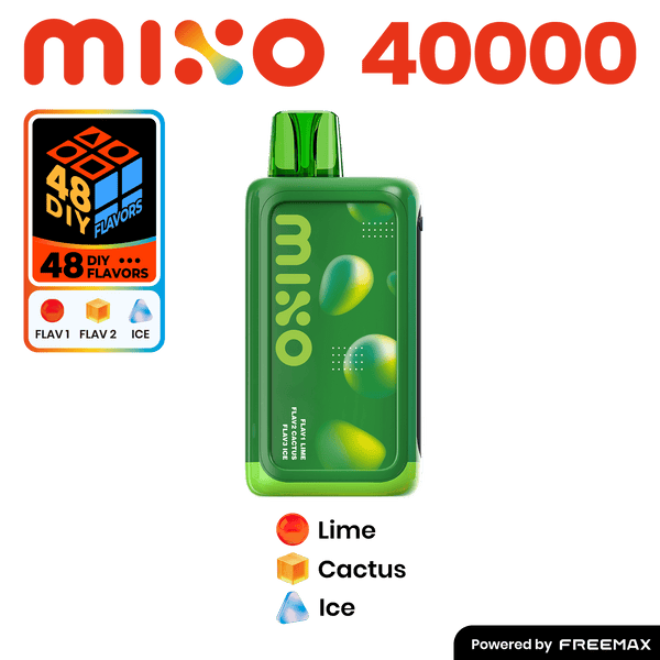 MIXO 40K disposable vape by Freemax with three flavored e-liquids, compact and easy-to-use vape device.