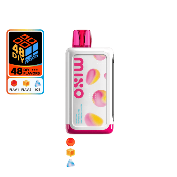 MIXO 40K disposable vape by Freemax with three flavored options, compact and sleek design, visible mouthpiece and colorful branding