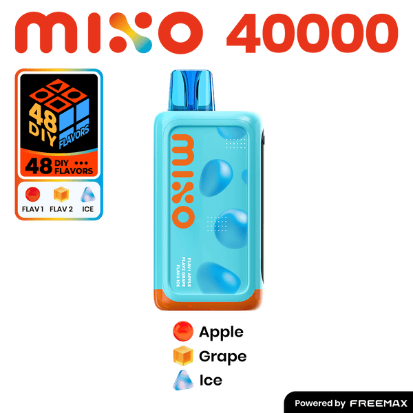MIXO 40K by Freemax disposable vape with three flavored options, featuring sleek design and compact size.