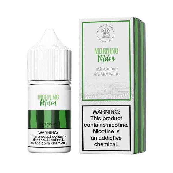 Fresh Farms Morning Melon SALT e-liquid bottle, 30mL, featuring a vibrant label with fresh melon and fruit imagery.