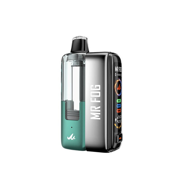 Mr. Fog 45K Puff Disposable Vape Kit showing sleek black device with colorful LED light accents.