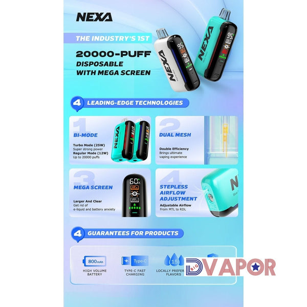 Nexa Bar N20000 disposable vape device with sleek design, non-refundable, compact and easy to use.