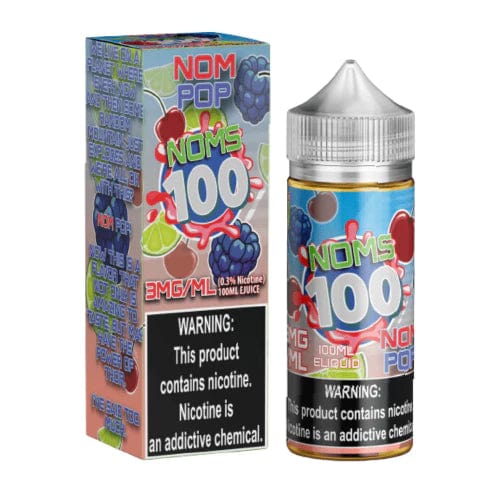 Nomenon E-Liquids Nom Pop NOMS 100 e-liquid bottle, 100mL, with colorful label and cap, used for vaping.