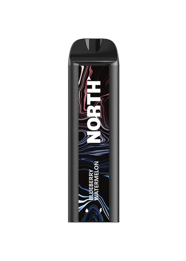 North 5000 disposable vape device in Blueberry Watermelon with sleek black design and compact size, ideal for convenient vaping on the go.