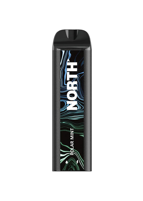 NORTH 5000 disposable vape in Polar Mint flavor, showing sleek device with branding and mint flavor details on the packaging