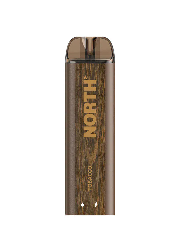 Disposable NORTH 5000 vape device with 5% tobacco flavor, sleek design, and compact size for easy vaping on the go.