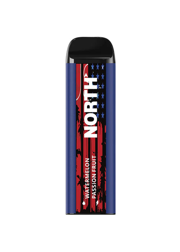NORTH 5000 Disposable Vape with watermelon passion fruit flavor, showing the sleek device with colorful branding and flavor label.