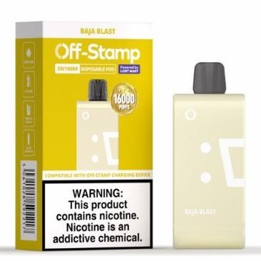 Lost Mary Off Stamp SW16000 refill pod for SW9000 vape disposable, shown in black with branding and mouthpiece.