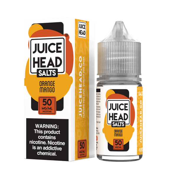 Orange and mango salt nicotine e-liquid by Juice Head in a 30mL bottle, featuring vibrant citrus and tropical fruit flavors.