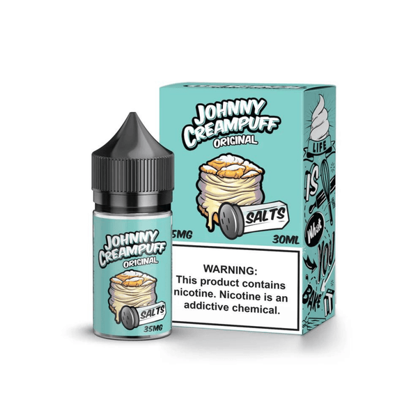 Original SALT Johnny Creampuff e-liquid in 30mL bottle, featuring creamy puff flavor with brand logo and packaging details.