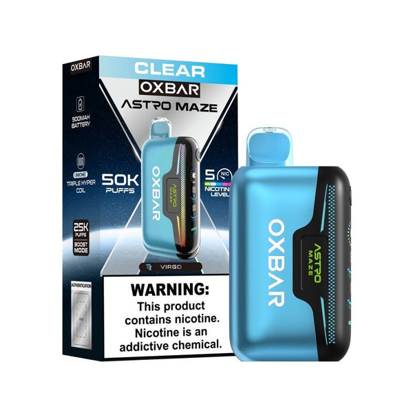 Oxbar Astro Maze 50k disposable vape with adjustable nicotine, featuring a sleek design for long-lasting vaping experience.