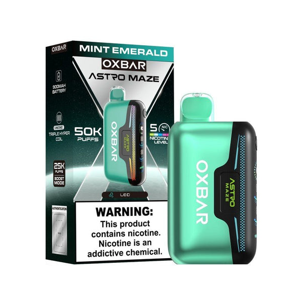 Oxbar Astro Maze 50k disposable vape with adjustable nicotine, featuring sleek design and compact shape for easy use.
