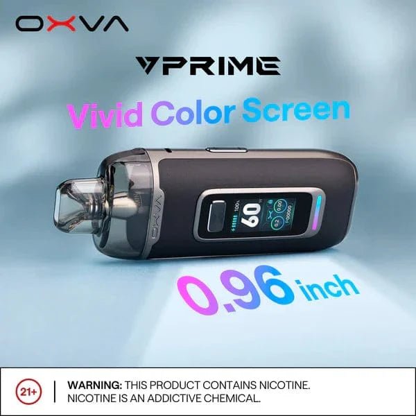 OXVA VPRIME 60W Pod System hardware with sleek design, compact size, and replaceable pod for vaping.