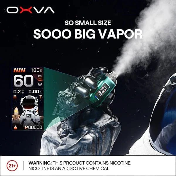 OXVA VPRIME 60W pod system hardware with sleek design, compact body, and adjustable wattage for vaping.
