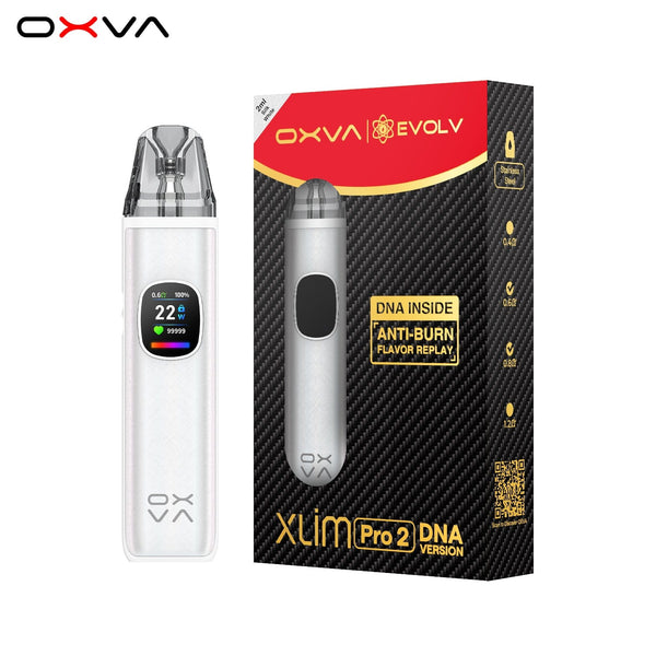 OXVA XLIM Pro 2 DNA 30W Pod System hardware with sleek design and compact form factor, featuring the pod system and branding.
