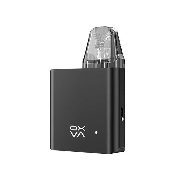 OXVA XLIM SQ 25W pod kit showing compact hardware device with sleek design and flavor control buttons.