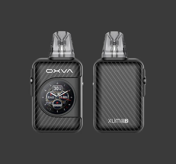 OXVA XLIM SQ Pro 2 30W pod system hardware with sleek design and compact size, featuring adjustable airflow and mouthpiece.