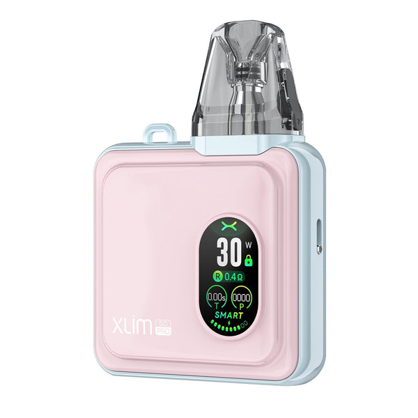 OXVA XLIM SQ Pro 30W pod system hardware with sleek design and compact size, featuring a replaceable pod and adjustable airflow.