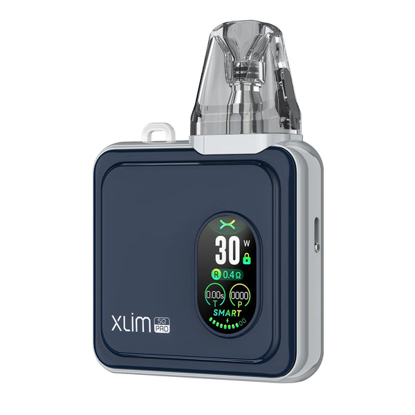 OXVA XLIM SQ Pro 30W pod system hardware with sleek design and compact size, featuring a refillable pod and adjustable wattage.