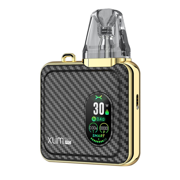 OXVA XLIM SQ Pro 30W pod system hardware with sleek design and compact size, featuring adjustable airflow and refillable pod.