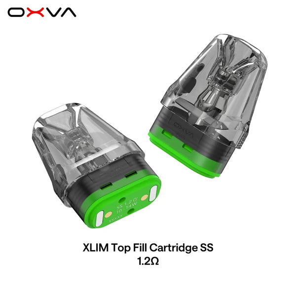 OXVA XLIM vape replacement pods, stainless steel top-fill design, compatible with OXVA XLIM device, for easy refilling and durability.