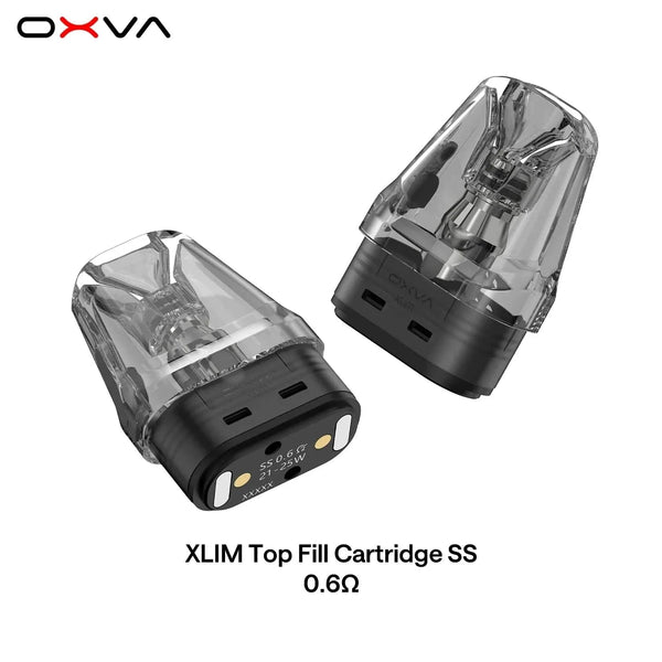 OXVA XLIM vape replacement pods made of stainless steel, top-fill design, compatible with OXVA XLIM vaping device.
