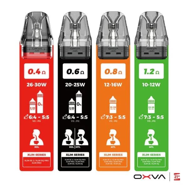 OXVA XLIM Top-Fill V3 replacement pods for vape device, showing clear plastic design and fill port on top.
